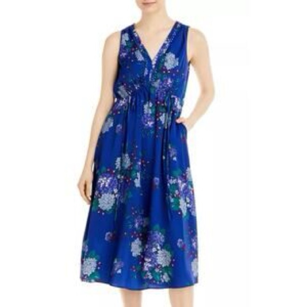 Kobi Halperin Royal Blue Purple Floral V‑Neck Midi Dress Small